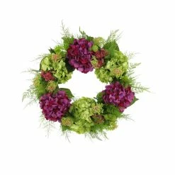 28" Assorted Hydrangea Wreath With Sedum And Fern Leaves