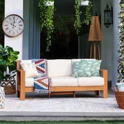 Bogota 78.75" Wide Outdoor Teak Patio Sofa With Sunbrella Cushions