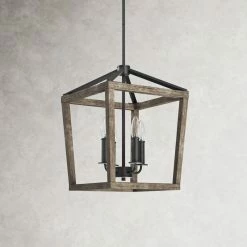 Dormody 4 - Light Wood Dimmable Lantern Geometric Chandelier