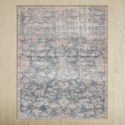 Faye Machine WashableBlue/Soft Pink/Brown Indoor/Outdoor Rug