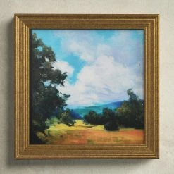 Watercolor Nature Landscape With Solid Wood Frame